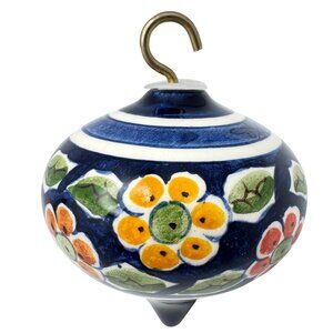Hand-Painted Polish Pottery Christmas Ornament Floral Boleslawiec Blue Ceramic